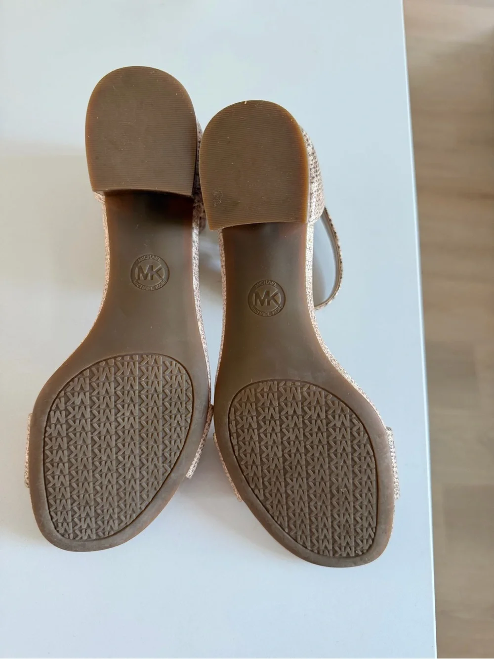 Michael Kors Beige Snake-Print Ankle Strap Sandals